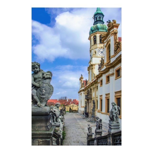 Stairs with stone angels at Loreto Prague church Photo Print (Front)