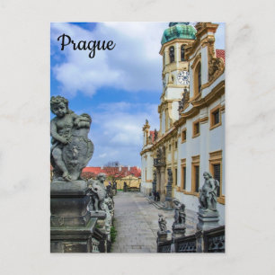Stairs with stone angels at Loreto Prague church Postcard