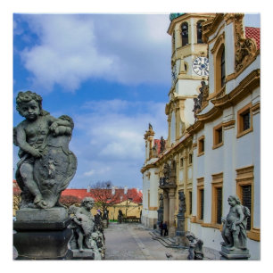 Stairs with stone angels at Loreto Prague church Poster