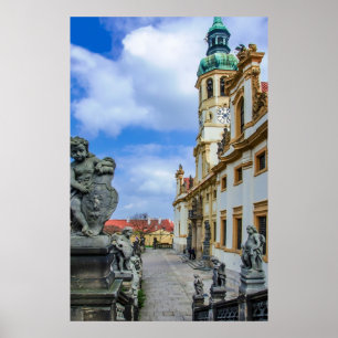 Stairs with stone angels at Loreto Prague church Poster