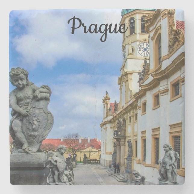 Stairs with stone angels at Loreto Prague church Stone Coaster (Front)