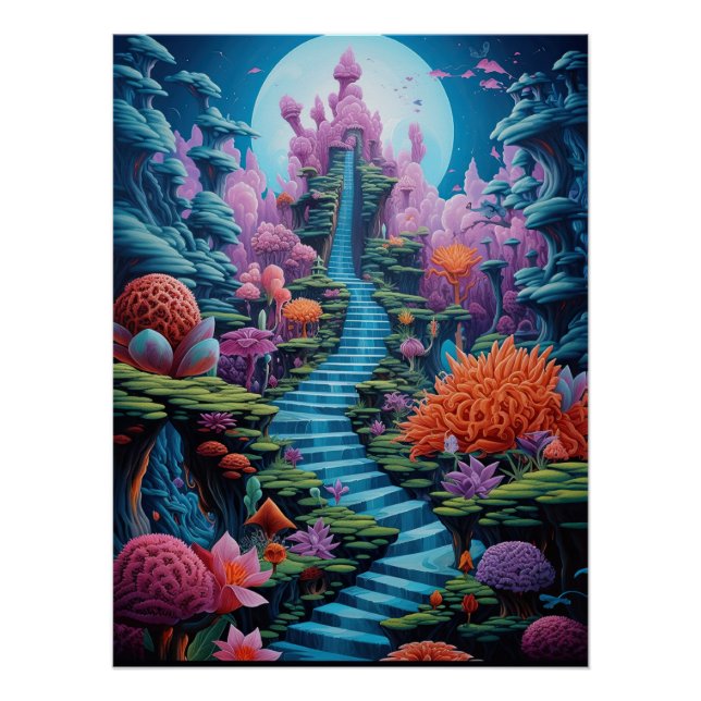 Stairway Fantasy Magical Castle Cosmic Waterfall Poster (Front)