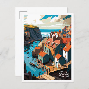 Staithes England vintage travel illustration Postcard
