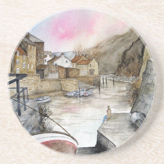 Staithes, North Yorkshire, England Watercolour Coaster (Front)