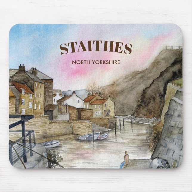 Staithes, North Yorkshire, England Watercolour Mouse Pad (Front)
