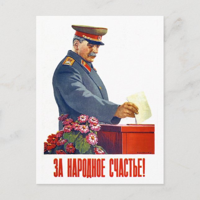 Stalin voting, old Soviet propaganda Postcard (Front)