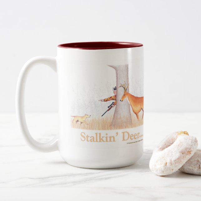 Stalkin' Deer  Two-Tone Coffee Mug (With Donut)