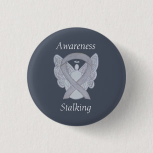 Stalking Awareness Silver Angel Ribbon Art Pins