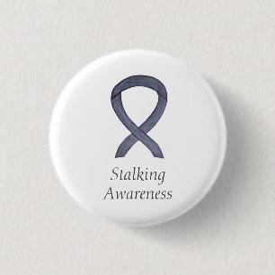 Stalking Awareness Silver Ribbon Art Custom Pins