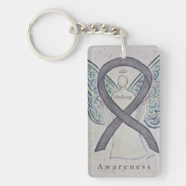 Stalking Silver Awareness Ribbon Angel Keychains (Front)