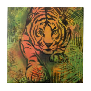 Stalking Tiger - Migned Drawing Art Collection Ceramic Tile