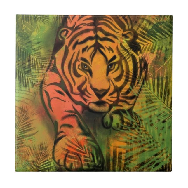 Stalking Tiger - Migned Drawing Art Collection Ceramic Tile (Front)