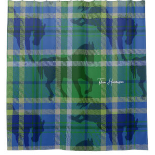 Stallion Personalised blue & green preppy plaid Shower Curtain