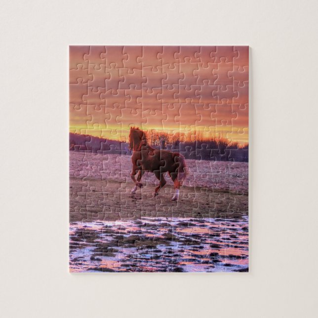 Stallion Running Home at Sunset on Ranch Jigsaw Puzzle (Vertical)