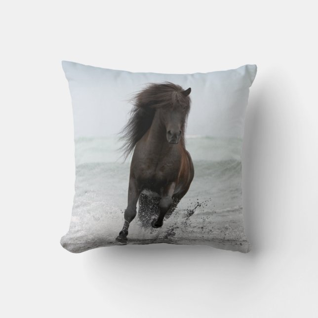 Stallion Running On Beach | North Atlantic Cushion (Front)