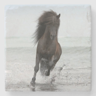 Stallion Running On Beach North Atlantic Stone Coaster