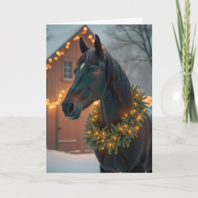 Stallion With Christmas Wreath Holiday Card (Front)