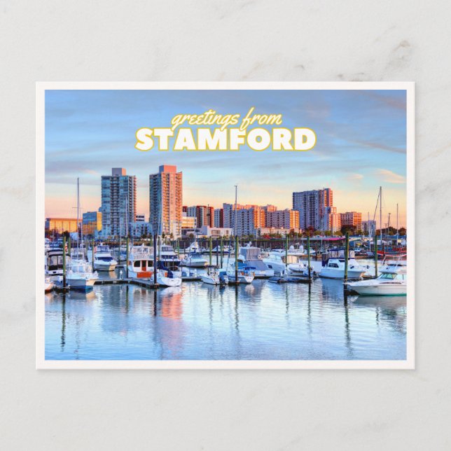 Stamford Connecticut Skyline Harbor Boats Greeting Postcard (Front)
