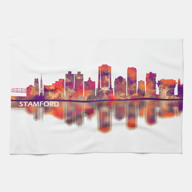 Stamford Connecticut Skyline Tea Towel (Horizontal)