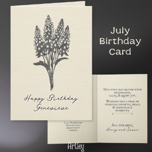 Stamp Delphinium Larkspur July Birth Flower Linen Card