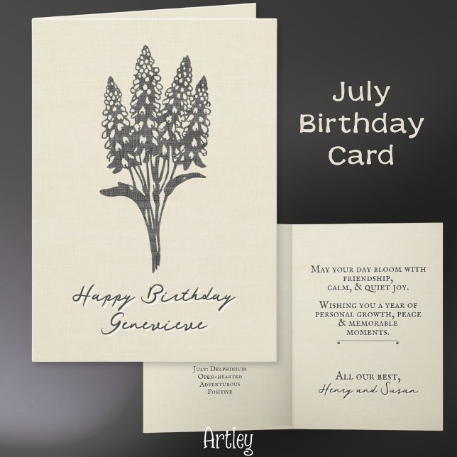 Stamp Delphinium Larkspur July Birth Flower Linen Card (Creator Uploaded)