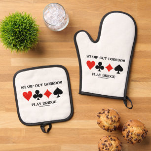 Stamp Out Boredom Play Bridge Four Card Suits Oven Mitt & Pot Holder Set