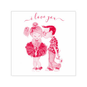 Stamp with Romantic Couple - Love - I Love You