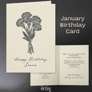Stamped Carnation January Birth Flower Linen Card