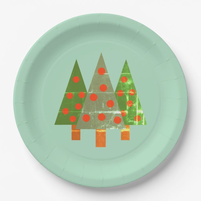 Stamped Christmas Grove on Green Paper Plates (Front)