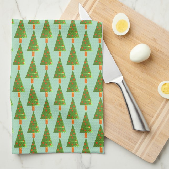 Stamped Christmas Tree Forest Kitchen Towels (Quarter Fold)