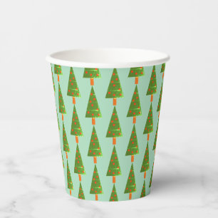 Stamped Christmas Trees on Green Paper Cups