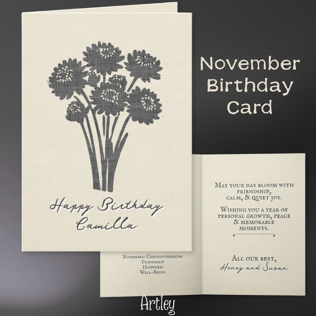 Stamped Chrysanthemum November Birth Flower Linen Card (Creator Uploaded)