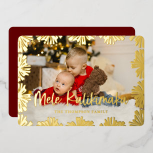 Stamped Floral Frame Photo Foil Holiday Card