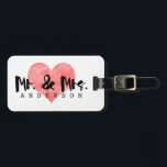Stamped Heart Rustic Mr & Mrs Monogram Luggage Tag<br><div class="desc">A stamped heart,  for you and your sweetheart. Rustic,  stylish,  sweet.

This luggage tag features a white background,  a pink stamp-style heart,  and beautifully handwritten style text. It's both fun and elegant at the same - just the luggage tag to set your suitcase apart from the crowd.</div>