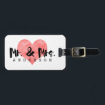 Stamped Heart Rustic Mr & Mrs Monogram Luggage Tag<br><div class="desc">A stamped heart,  for you and your sweetheart. Rustic,  stylish,  sweet.

This luggage tag features a white background,  a pink stamp-style heart,  and beautifully handwritten style text. It's both fun and elegant at the same - just the luggage tag to set your suitcase apart from the crowd.</div>