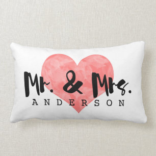 Stamped Heart Rustic Mr & Mrs Monogram Lumbar Cushion