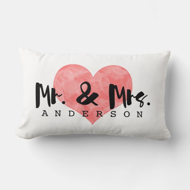 Stamped Heart Rustic Mr & Mrs Monogram Lumbar Cushion (Front)