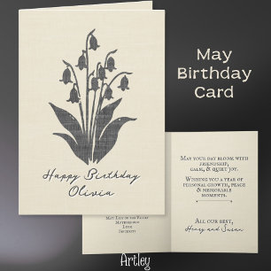 Stamped Lily of the Valley May Birth Flower Linen Card