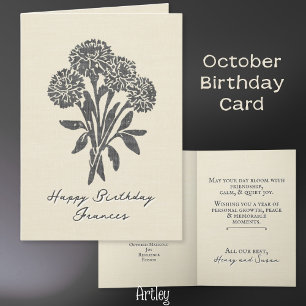 Stamped Marigold October Birth Flower Linen Card