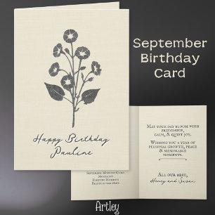 Stamped Morning Glory September Birth Flower Linen Card