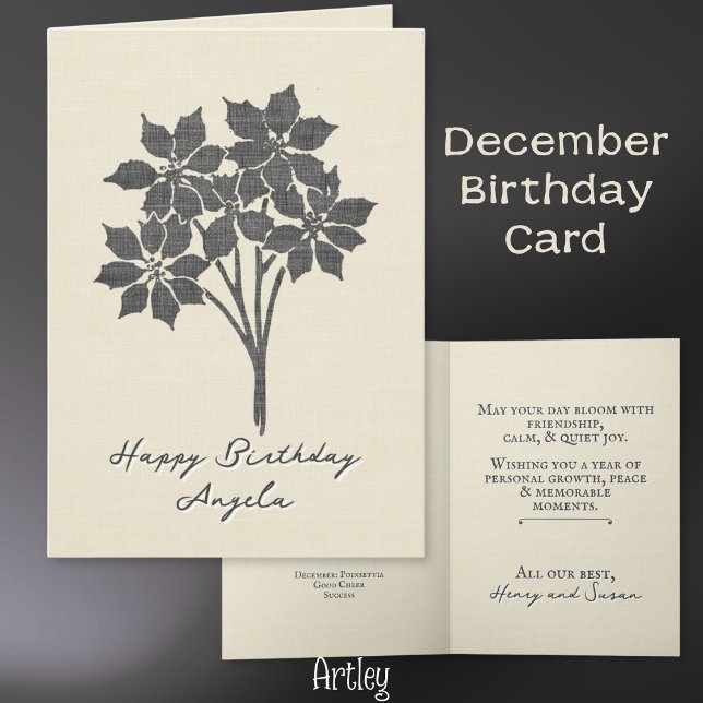 Stamped Poinsettia December Birth Flower Linen Card (Creator Uploaded)
