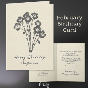 Stamped Primrose February Birth Flower Linen Card