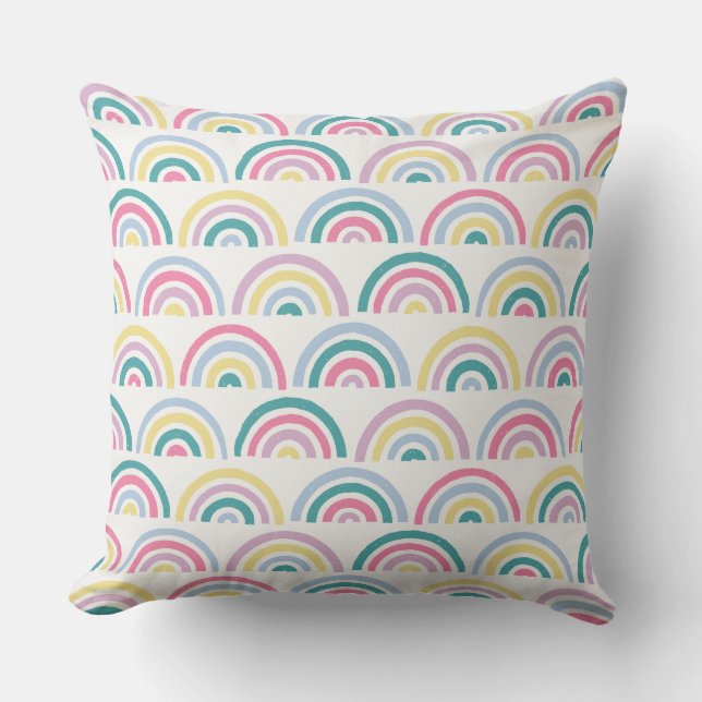 Stamped Rainbows Kids' Throw Pillow - Teal (Front)