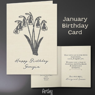 Stamped Snow Drop January Birth Flower Linen Card