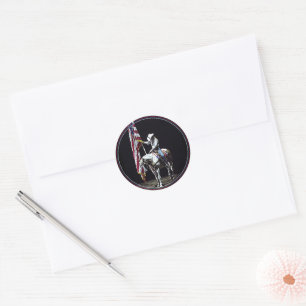 Stampede Prayers (red, white & blue border) Classic Round Sticker