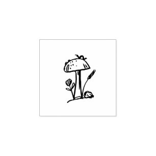 Stamps, Fun Mushroom with Cute Inch worm Rubber Stamp