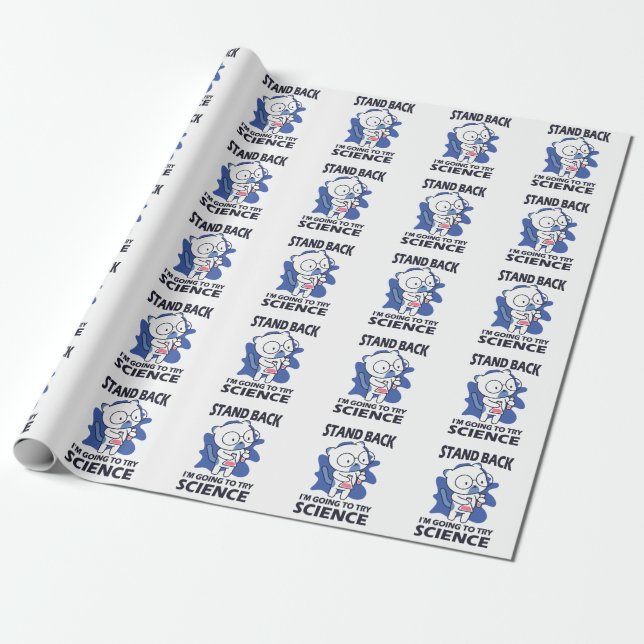 Stand Back - Adorable Cat Scientist Experimenting  Wrapping Paper (Unrolled)