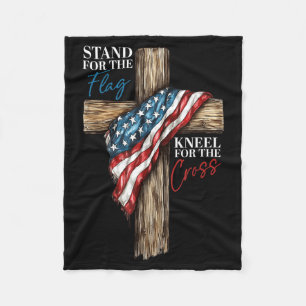 Stand for The Flag Kneel for The Cross Patriotic Fleece Blanket