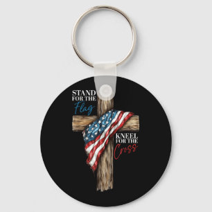 Stand for The Flag Kneel for The Cross Patriotic Key Ring