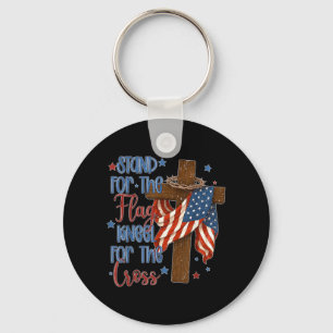 Stand For The Flag Kneel For The Cross Patriotic Key Ring
